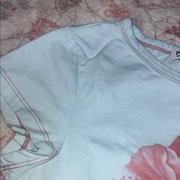 Women’s Baby Blue Tee with Pink Floral Print - Picture 5 of 5